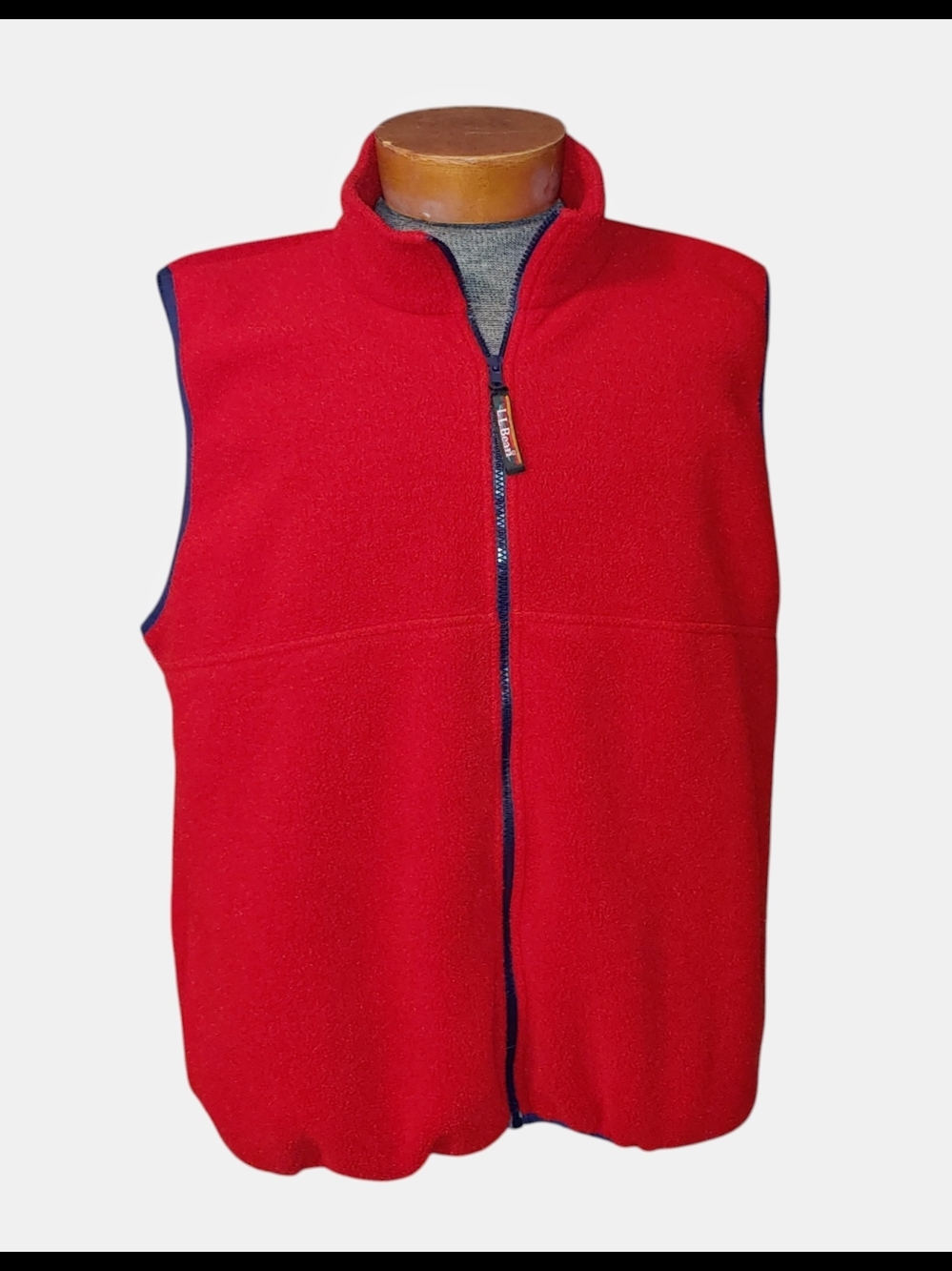 L.L. Bean Red Fleece Vest with Navy Trim